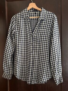 Theory Navy & White Check Button-Up